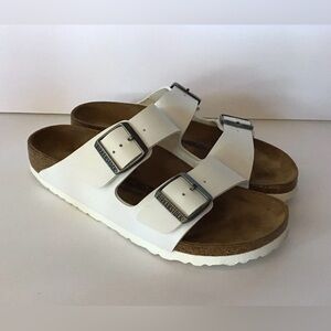 Birkenstock Arizona Birko-Flor White Leather Sandals Womens 36- US 5-5.5